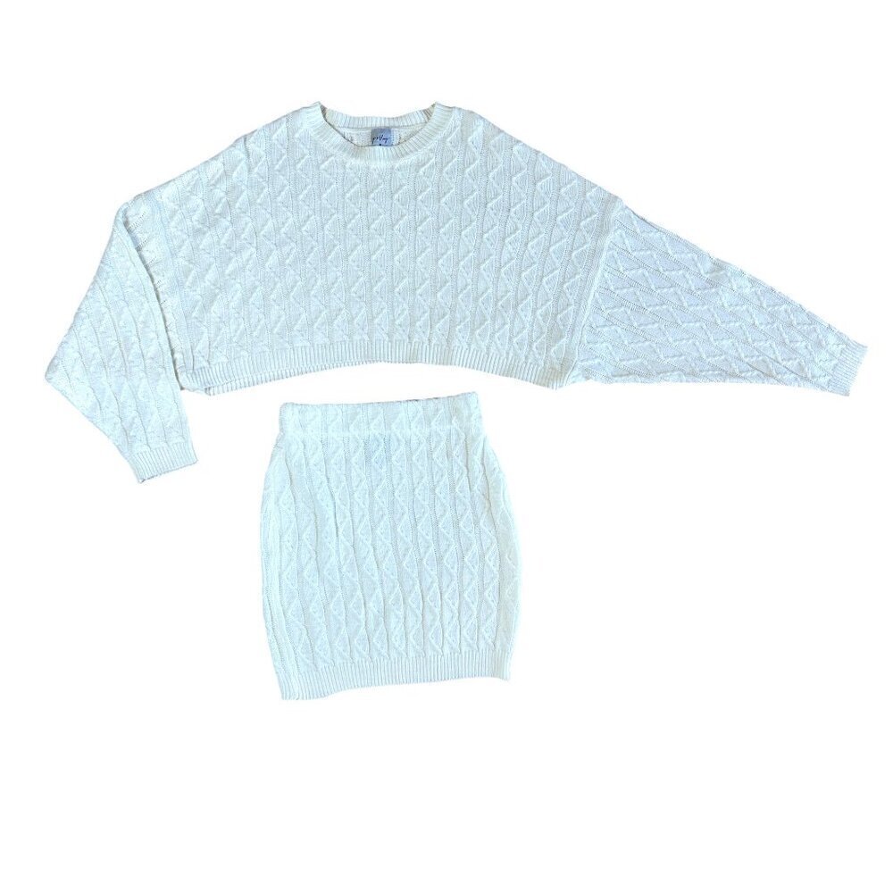 PRINCESS POLLY Cream Cable Knit Sweater Set Cropped Mini Skirt Size XS/S